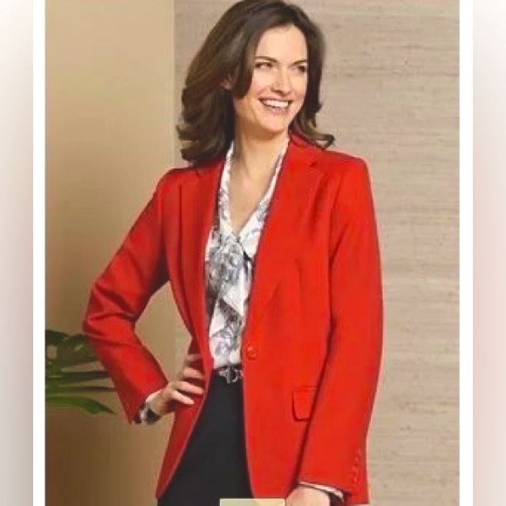 PENDLETON Vintage Virgin Wool Petite Cherry Red Blazer 8 - Picture 2 of 9